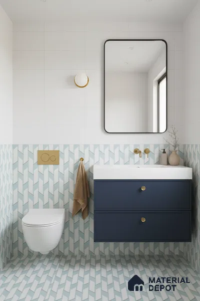 Moroccan Floor & Wall Tile TL 05064 Morissa Blue Abstract 1 ft x 1 ft Ceramic Matte Finish - 8 mm | Suitable for Bathroom, Kitchen,  Balcony | Please Expect a Slight Variation of Pattern (Sample)