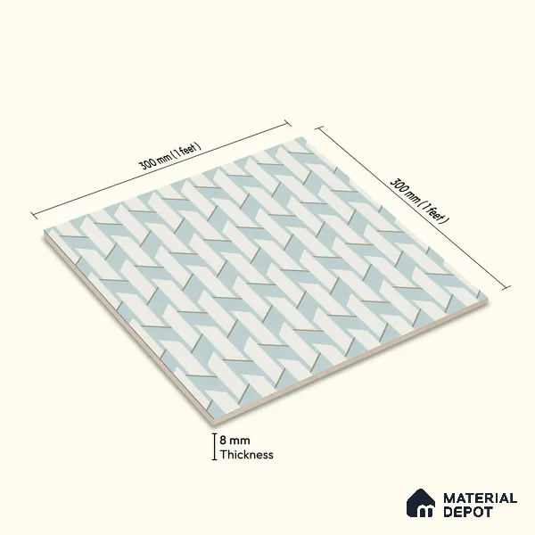 Moroccan Floor & Wall Tile TL 05064 Morissa Blue Abstract 1 ft x 1 ft Ceramic Matte Finish - 8 mm | Suitable for Bathroom, Kitchen, Basin Area | Please Expect a Slight Variation of Pattern