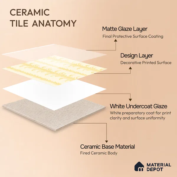 Moroccan Wall Tile TL 05065 Morissa Beige Tropical 1 ft x 1 ft Ceramic Matte Finish - 8 mm | Suitable for Bathroom, Kitchen, Basin Area | Please Expect a Slight Variation of Pattern