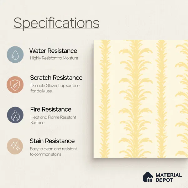 Moroccan Wall Tile TL 05065 Morissa Beige Tropical 1 ft x 1 ft Ceramic Matte Finish - 8 mm | Suitable for Bathroom, Kitchen, Basin Area | Please Expect a Slight Variation of Pattern