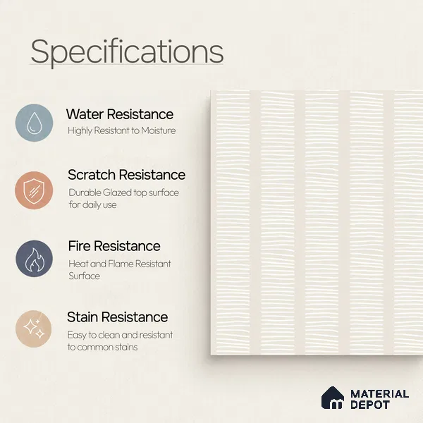 Moroccan Wall Tile TL 05066 Morissa Casablanca Stripes 1 ft x 1 ft Ceramic Matte Finish - 8 mm | Suitable for Bathroom, Kitchen, Balcony | Please Expect a Slight Variation of Pattern