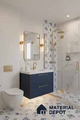 Moroccan Wall Tile TL 05067 Morissa Whitish Blue Tropical 1 ft x 1 ft Ceramic Matte Finish - 8 mm | Suitable for Bathroom, Kitchen & Balcony | Please Expect a Slight Variation of Pattern (Sample)