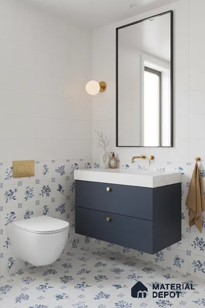 Moroccan Wall Tile TL 05067 Morissa Whitish Blue Tropical 1 ft x 1 ft Ceramic Matte Finish - 8 mm | Suitable for Bathroom, Kitchen & Balcony | Please Expect a Slight Variation of Pattern (Sample)