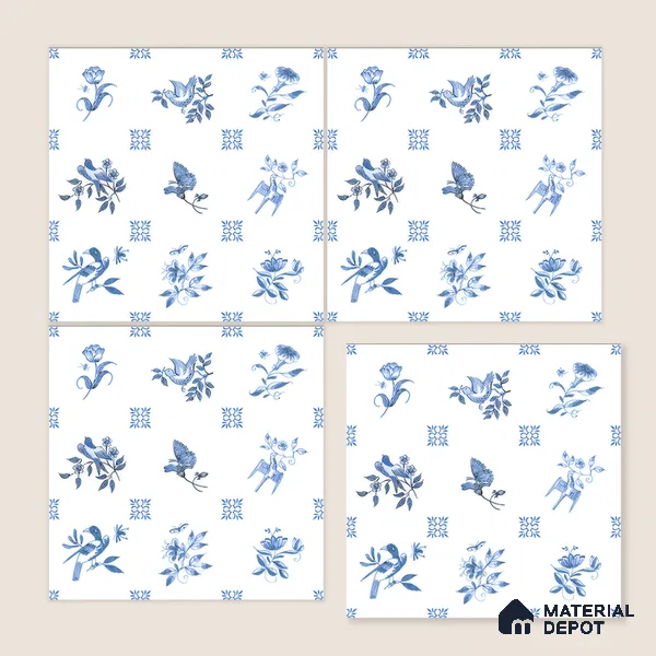 Moroccan Wall Tile TL 05067 Morissa Whitish Blue Tropical 1 ft x 1 ft Ceramic Matte Finish - 8 mm | Suitable for Bathroom, Kitchen, Balcony | Please Expect a Slight Variation of Pattern