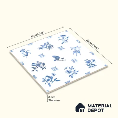 Moroccan Wall Tile TL 05067 Morissa Whitish Blue Tropical 1 ft x 1 ft Ceramic Matte Finish - 8 mm | Suitable for Bathroom, Kitchen, Balcony | Please Expect a Slight Variation of Pattern