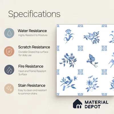 Moroccan Wall Tile TL 05067 Morissa Whitish Blue Tropical 1 ft x 1 ft Ceramic Matte Finish - 8 mm | Suitable for Bathroom, Kitchen, Balcony | Please Expect a Slight Variation of Pattern