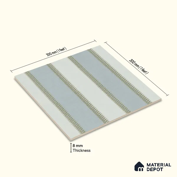 Moroccan Wall Tile TL 05070 Morissa Whitish Grey Channel 1 ft x 1 ft Ceramic Matte Finish - 8 mm | Suitable for Bathroom, Kitchen, Balcony | Please Expect a Slight Variation of Pattern