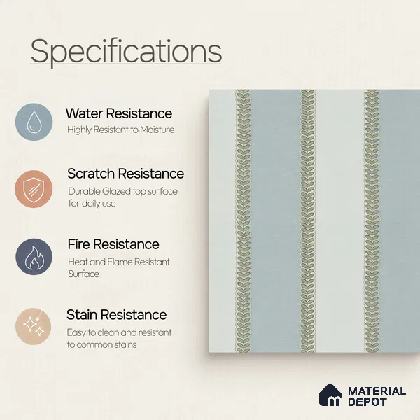 Moroccan Wall Tile TL 05070 Morissa Whitish Grey Channel 1 ft x 1 ft Ceramic Matte Finish - 8 mm | Suitable for Bathroom, Kitchen, Balcony | Please Expect a Slight Variation of Pattern