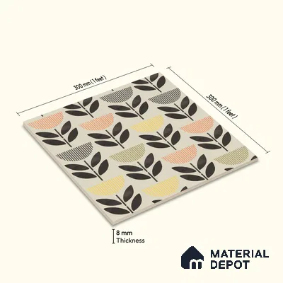 Moroccan Wall Tile Tile TL 05075 Morissa Black Plant Pot 1 ft x 1 ft Ceramic Matte Finish - 8 mm | Suitable for Bathroom, Kitchen, Balcony | Please Expect a Slight Variation of Pattern