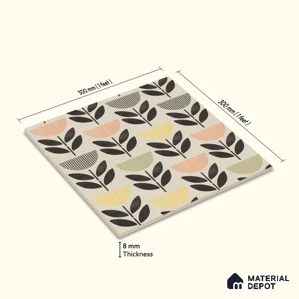 Moroccan Wall Tile Tile TL 05075 Morissa Black Plant Pot 1 ft x 1 ft Ceramic Matte Finish - 8 mm | Suitable for Bathroom, Kitchen, Balcony | Please Expect a Slight Variation of Pattern
