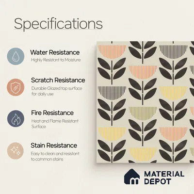 Moroccan Wall Tile Tile TL 05075 Morissa Black Plant Pot 1 ft x 1 ft Ceramic Matte Finish - 8 mm | Suitable for Bathroom, Kitchen, Balcony | Please Expect a Slight Variation of Pattern