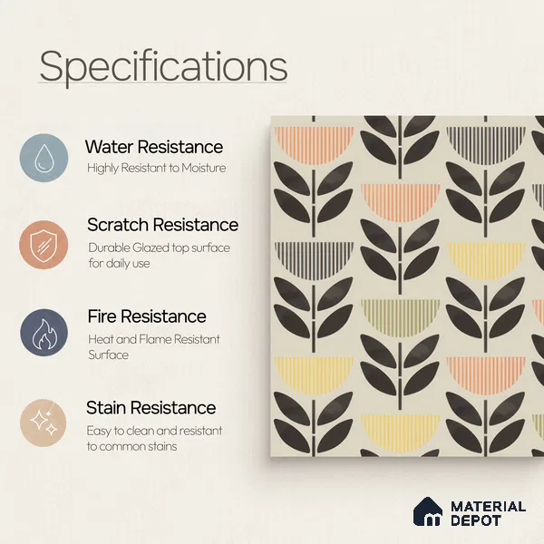 Moroccan Wall Tile Tile TL 05075 Morissa Black Plant Pot 1 ft x 1 ft Ceramic Matte Finish - 8 mm | Suitable for Bathroom, Kitchen, Balcony | Please Expect a Slight Variation of Pattern
