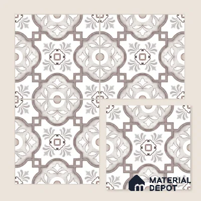 Moroccan Floor & Wall Tile TL 05077 Morissa Gunmetal Abstract Grey 1 ft x 1 ft Ceramic Matte Finish - 8 mm | Suitable for Bathroom, Kitchen, Balcony | Please Expect a Slight Variation of Pattern