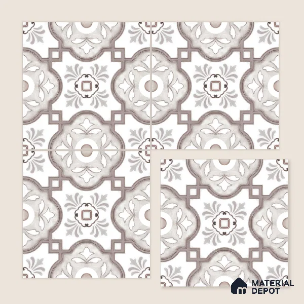 Moroccan Floor & Wall Tile TL 05077 Morissa Gunmetal Abstract Grey 1 ft x 1 ft Ceramic Matte Finish - 8 mm | Suitable for Bathroom, Kitchen, Balcony | Please Expect a Slight Variation of Pattern