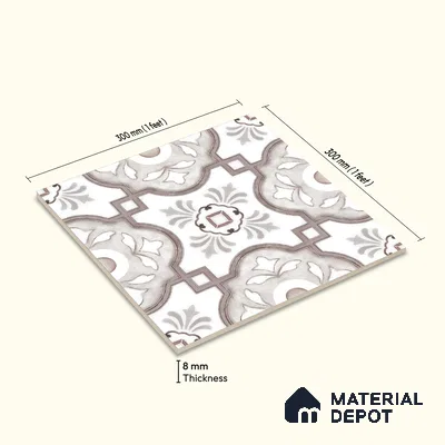 Moroccan Floor & Wall Tile TL 05077 Morissa Gunmetal Abstract Grey 1 ft x 1 ft Ceramic Matte Finish - 8 mm | Suitable for Bathroom, Kitchen, Balcony | Please Expect a Slight Variation of Pattern