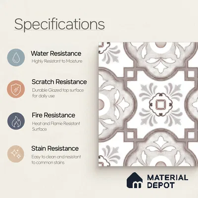 Moroccan Floor & Wall Tile TL 05077 Morissa Gunmetal Abstract Grey 1 ft x 1 ft Ceramic Matte Finish - 8 mm | Suitable for Bathroom, Kitchen, Balcony | Please Expect a Slight Variation of Pattern
