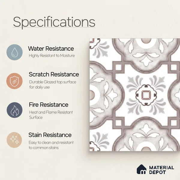 Moroccan Floor & Wall Tile TL 05077 Morissa Gunmetal Abstract Grey 1 ft x 1 ft Ceramic Matte Finish - 8 mm | Suitable for Bathroom, Kitchen, Balcony | Please Expect a Slight Variation of Pattern