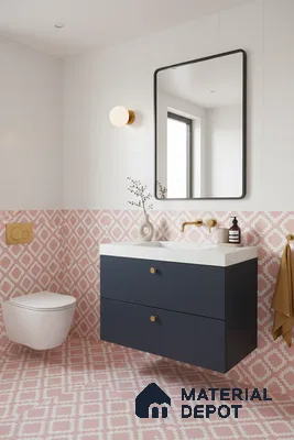 Moroccan Floor & Wall Tile TL 05078 Morissa Pink Stair 1 ft x 1 ft Ceramic Matte Finish - 8 mm | Suitable for Bathroom, Kitchen,  Balcony | Please Expect a Slight Variation of Pattern (Sample)