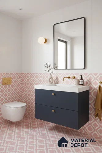 Moroccan Floor & Wall Tile TL 05078 Morissa Pink Stair 1 ft x 1 ft Ceramic Matte Finish - 8 mm | Suitable for Bathroom, Kitchen, Balcony | Please Expect a Slight Variation of Pattern