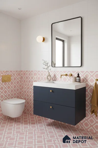Moroccan Floor & Wall Tile TL 05078 Morissa Pink Stair 1 ft x 1 ft Ceramic Matte Finish - 8 mm | Suitable for Bathroom, Kitchen,  Balcony | Please Expect a Slight Variation of Pattern (Sample)