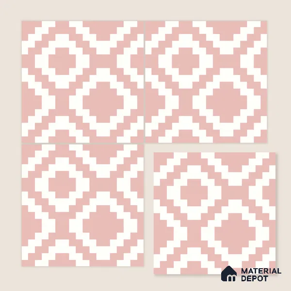 Moroccan Floor & Wall Tile TL 05078 Morissa Pink Stair 1 ft x 1 ft Ceramic Matte Finish - 8 mm | Suitable for Bathroom, Kitchen, Balcony | Please Expect a Slight Variation of Pattern