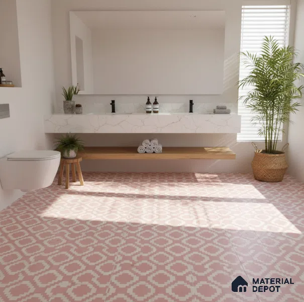 Moroccan Floor & Wall Tile TL 05078 Morissa Pink Stair 1 ft x 1 ft Ceramic Matte Finish - 8 mm | Suitable for Bathroom, Kitchen,  Balcony | Please Expect a Slight Variation of Pattern (Sample)