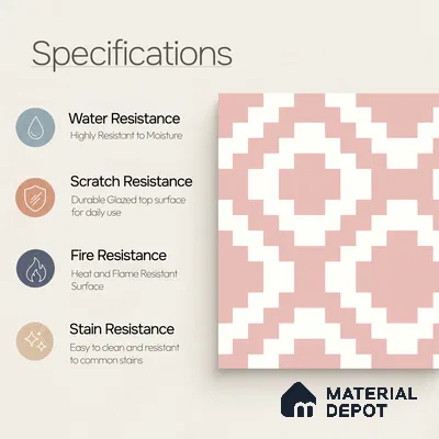 Moroccan Floor & Wall Tile TL 05078 Morissa Pink Stair 1 ft x 1 ft Ceramic Matte Finish - 8 mm | Suitable for Bathroom, Kitchen, Balcony | Please Expect a Slight Variation of Pattern