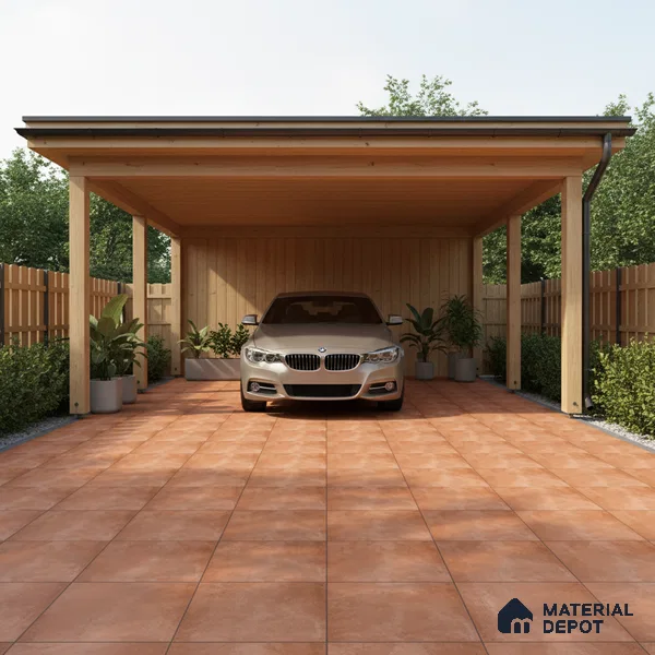 Stone Floor Tile TL 05080 Earthen Slate Terracotta Brown 16 x 16 inch Vitrified Matte Finish - 12 mm | Random Design |Suitable for Parking, Balcony, Courtyard, Patio, Terrace (Sample)