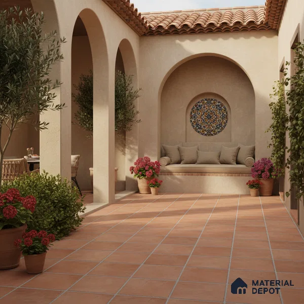 Stone Floor Tile TL 05080 Earthen Slate Terracotta Brown 16 x 16 inch Vitrified Matte Finish - 12 mm | Random Design |Suitable for Parking, Balcony, Courtyard, Patio, Terrace (Sample)