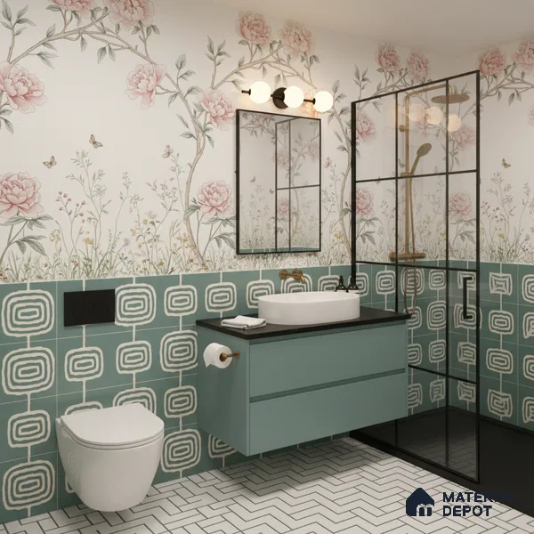 Moroccan Wall & Floor Tile TL 05082 B Bauhaus Emerald Green Box 1 ft x 1 ft Ceramic Matte Finish - 9 mm | Suitable for Bathroom, Kitchen & Balcony | Please Expect a Slight Variation of Pattern