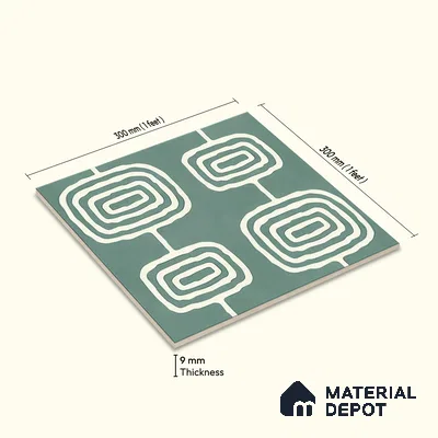 Moroccan Wall & Floor Tile TL 05082 B Bauhaus Emerald Green Box 1 ft x 1 ft Ceramic Matte Finish - 9 mm | Suitable for Bathroom, Kitchen & Balcony | Please Expect a Slight Variation of Pattern
