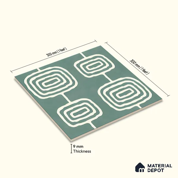 Moroccan Wall & Floor Tile TL 05082 B Bauhaus Emerald Green Box 1 ft x 1 ft Ceramic Matte Finish - 9 mm | Suitable for Bathroom, Kitchen & Balcony | Please Expect a Slight Variation of Pattern