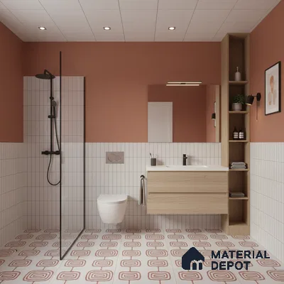 Moroccan Wall & Floor Tile TL 05082 Bauhaus Beige Box 1 ft x 1 ft Ceramic Matte Finish - 9 mm | Suitable for Bathroom, Kitchen & Balcony | Please Expect a Slight Variation of Pattern