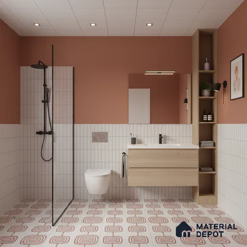 Moroccan Wall & Floor Tile TL 05082 Bauhaus Beige Box 1 ft x 1 ft Ceramic Matte Finish - 9 mm | Suitable for Bathroom, Kitchen & Balcony | Please Expect a Slight Variation of Pattern