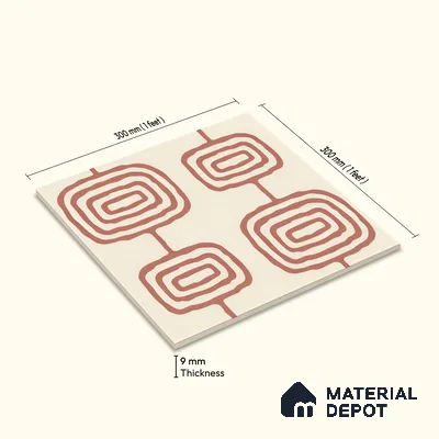Moroccan Wall & Floor Tile TL 05082 Bauhaus Beige Box 1 ft x 1 ft Ceramic Matte Finish - 9 mm | Suitable for Bathroom, Kitchen & Balcony | Please Expect a Slight Variation of Pattern