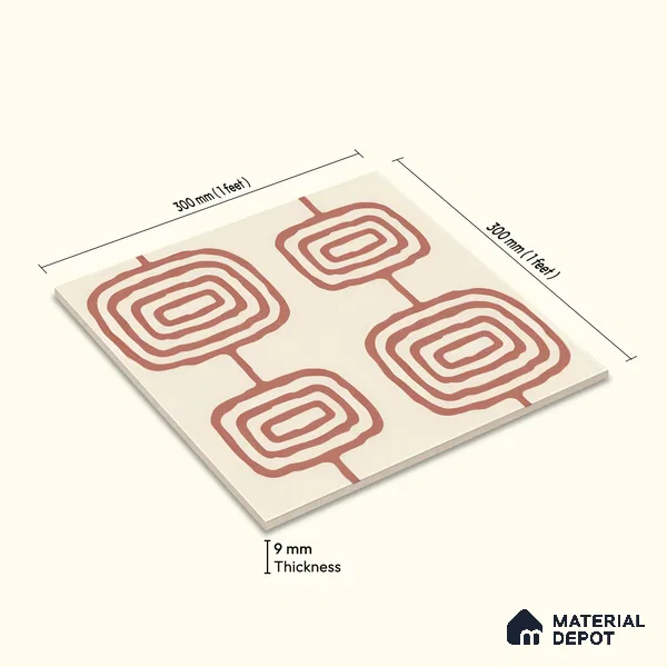 Moroccan Wall & Floor Tile TL 05082 Bauhaus Beige Box 1 ft x 1 ft Ceramic Matte Finish - 9 mm | Suitable for Bathroom, Kitchen & Balcony | Please Expect a Slight Variation of Pattern