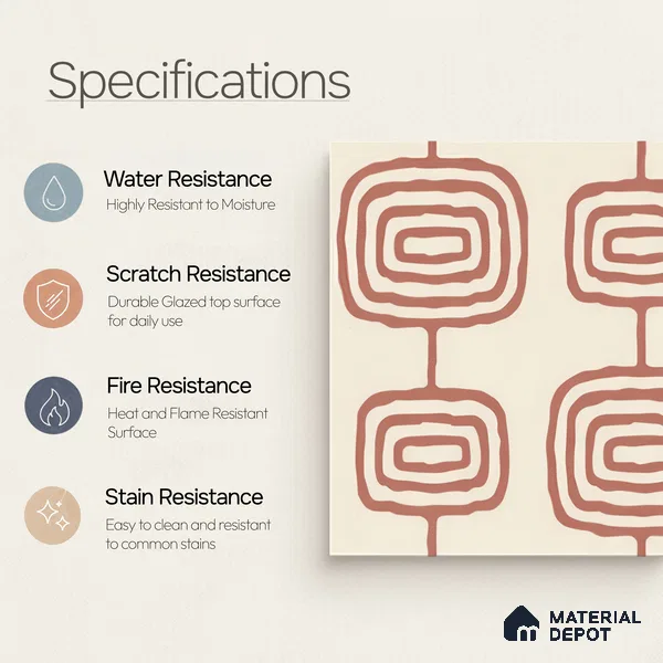 Moroccan Wall & Floor Tile TL 05082 Bauhaus Beige Box 1 ft x 1 ft Ceramic Matte Finish - 9 mm | Suitable for Bathroom, Kitchen & Balcony | Please Expect a Slight Variation of Pattern