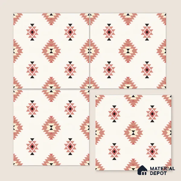 Moroccan Wall & Floor Tile TL 05083 Morissa Red Microbe 1 ft x 1 ft Ceramic Matte Finish - 9 mm | Suitable for Bathroom, Kitchen & Balcony | Please Expect a Slight Variation of Pattern