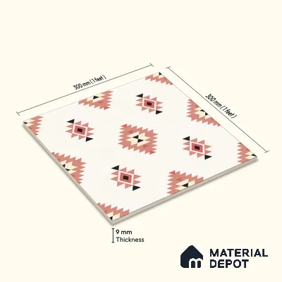 Moroccan Wall & Floor Tile TL 05083 Morissa Red Microbe 1 ft x 1 ft Ceramic Matte Finish - 9 mm | Suitable for Bathroom, Kitchen & Balcony | Please Expect a Slight Variation of Pattern