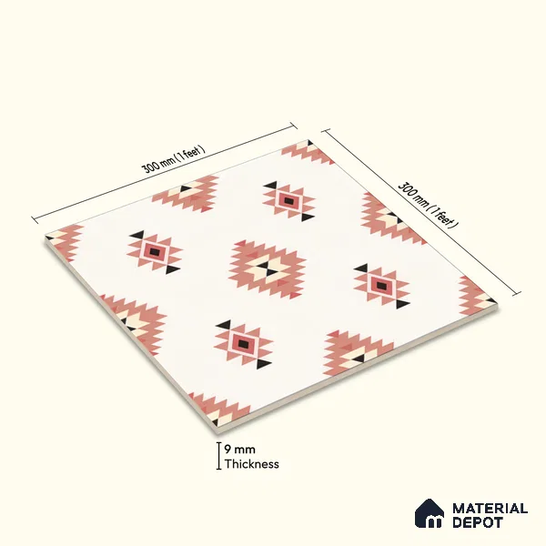Moroccan Wall & Floor Tile TL 05083 Morissa Red Microbe 1 ft x 1 ft Ceramic Matte Finish - 9 mm | Suitable for Bathroom, Kitchen & Balcony | Please Expect a Slight Variation of Pattern