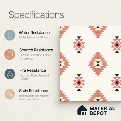 Moroccan Wall & Floor Tile TL 05083 Morissa Red Microbe 1 ft x 1 ft Ceramic Matte Finish - 9 mm | Suitable for Bathroom, Kitchen & Balcony | Please Expect a Slight Variation of Pattern