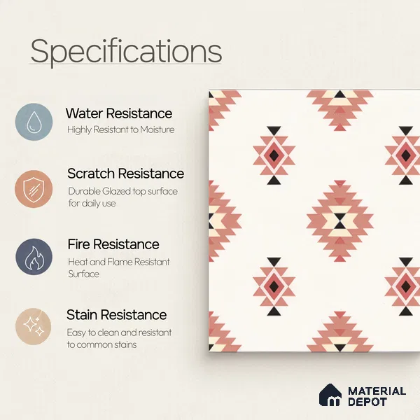 Moroccan Wall & Floor Tile TL 05083 Morissa Red Microbe 1 ft x 1 ft Ceramic Matte Finish - 9 mm | Suitable for Bathroom, Kitchen & Balcony | Please Expect a Slight Variation of Pattern