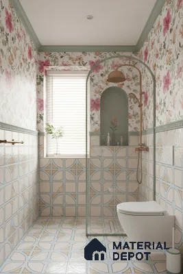 Moroccan Floor & Wall Tile TL 05084 Morissa Light Blue Cross 1 ft x 1 ft Ceramic Matte Finish - 9 mm | Suitable for Bathroom, Kitchen,  Balcony | Please Expect a Slight Variation of Pattern (Sample)
