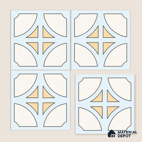 Moroccan Floor & Wall Tile TL 05084 Morissa Light Blue Cross 1 ft x 1 ft Ceramic Matte Finish - 9 mm | Suitable for Bathroom, Kitchen, Balcony | Please Expect a Slight Variation of Pattern