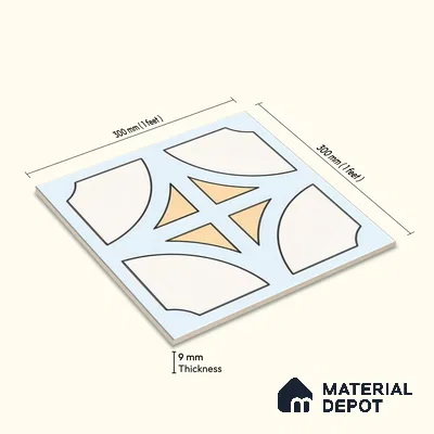 Moroccan Floor & Wall Tile TL 05084 Morissa Light Blue Cross 1 ft x 1 ft Ceramic Matte Finish - 9 mm | Suitable for Bathroom, Kitchen, Balcony | Please Expect a Slight Variation of Pattern