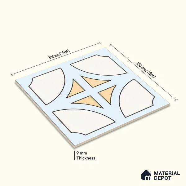 Moroccan Floor & Wall Tile TL 05084 Morissa Light Blue Cross 1 ft x 1 ft Ceramic Matte Finish - 9 mm | Suitable for Bathroom, Kitchen, Balcony | Please Expect a Slight Variation of Pattern