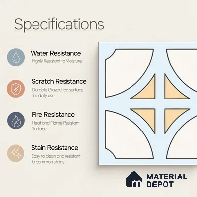 Moroccan Floor & Wall Tile TL 05084 Morissa Light Blue Cross 1 ft x 1 ft Ceramic Matte Finish - 9 mm | Suitable for Bathroom, Kitchen, Balcony | Please Expect a Slight Variation of Pattern