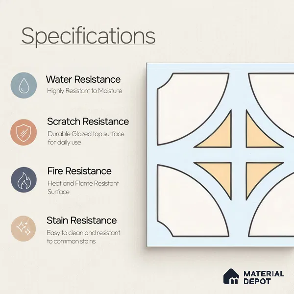 Moroccan Floor & Wall Tile TL 05084 Morissa Light Blue Cross 1 ft x 1 ft Ceramic Matte Finish - 9 mm | Suitable for Bathroom, Kitchen, Balcony | Please Expect a Slight Variation of Pattern