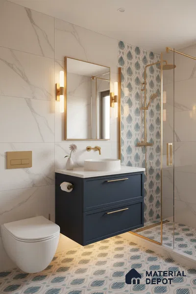 Moroccan Wall & Floor Tile TL 05085 Morissa Azure Frost 1 ft x 1 ft Ceramic Matte Finish - 9 mm | Suitable for Bathroom, Kitchen & Balcony | Please Expect a Slight Variation of Pattern