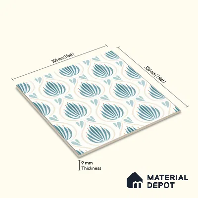 Moroccan Wall & Floor Tile TL 05085 Morissa Azure Frost 1 ft x 1 ft Ceramic Matte Finish - 9 mm | Suitable for Bathroom, Kitchen, Basin Area | Please Expect a Slight Variation of Pattern